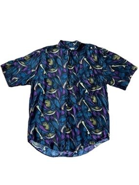 VTG Men’s Goouch  Short-Sleeve Multicolor psychedelic Print Silk Shirt Groovy XL